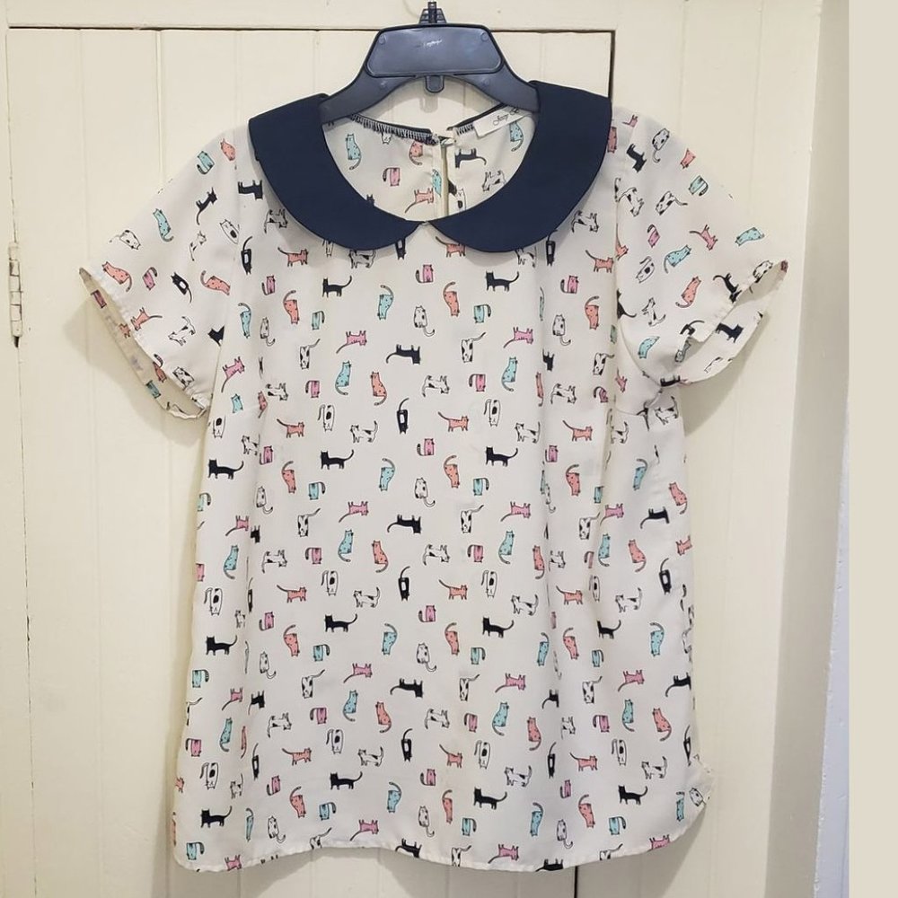 Modcloth Cat Print Collar Shirt